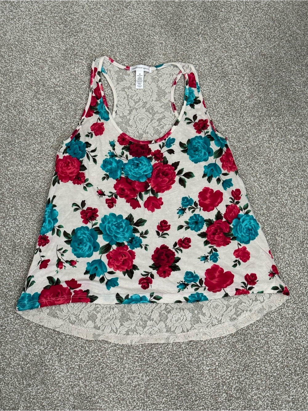 Ambiance Cream Floral Tank with Teal & Raspberry Blooms
